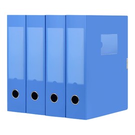 HUA JIE A4 Storage File Boxes Plastic Archives Cases with Lid, File Folder Organizer Document Filing Box for office,31×7.5×23.5 cm, Blue(Pack of 4)