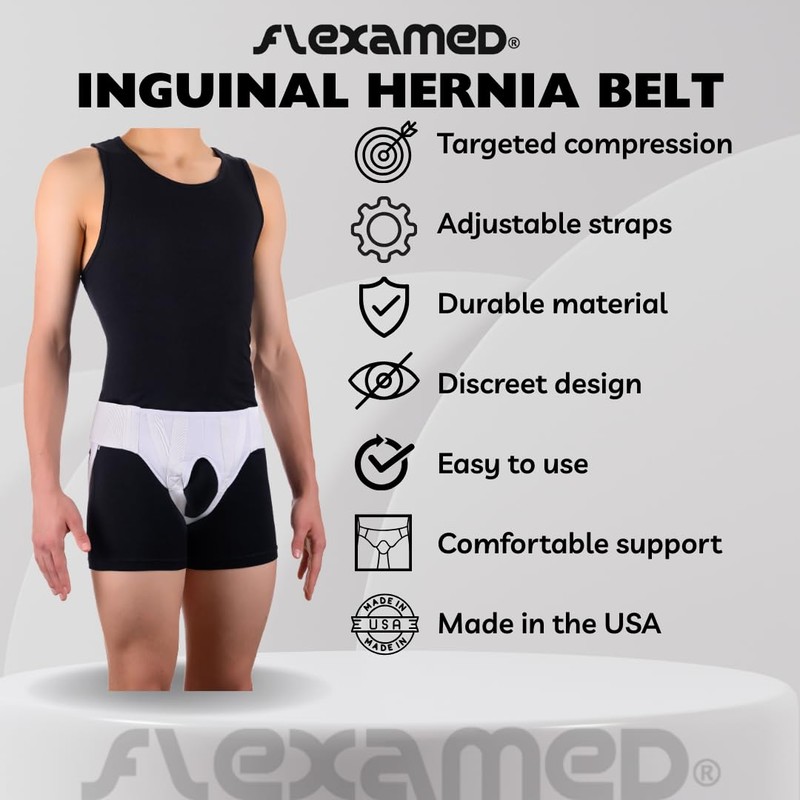 FlexaMed Double Inguinal Groin Hernia Truss with Compression Pads White