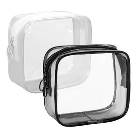 EOMTUR 2 PCS Small Clear Makeup Bags with Zipper, Mini Cosmetic Pouch for Travel, Toiletry Organizer for Women and Men, Compact and Waterproof PVC Zipper Bags