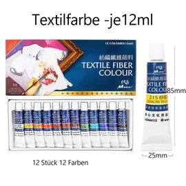 Altaroo Textile Paint, Machine Washable, 12 Colours, 12 ml Each, Fabric Paints, Washable, Fabric Paint Set, Vibrant, Highly Pigmented for T-Shirts, Jeans, Shoes on Light Dark Fabrics