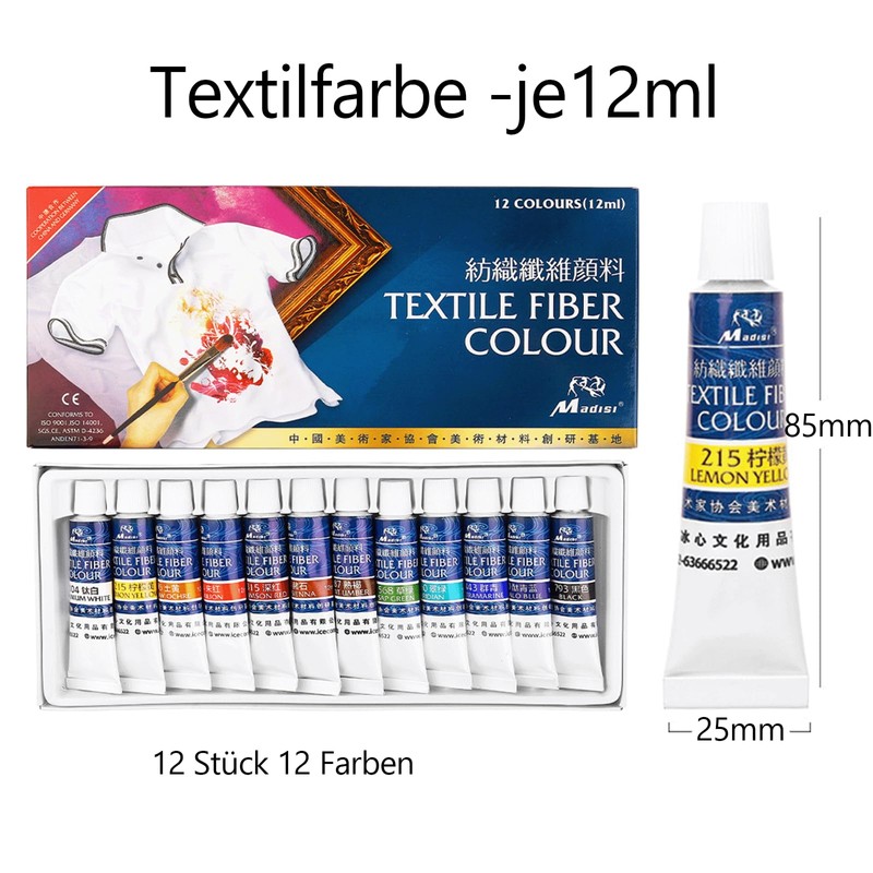 Altaroo Textile Paint, Machine Washable, 12 Colours, 12 ml Each,