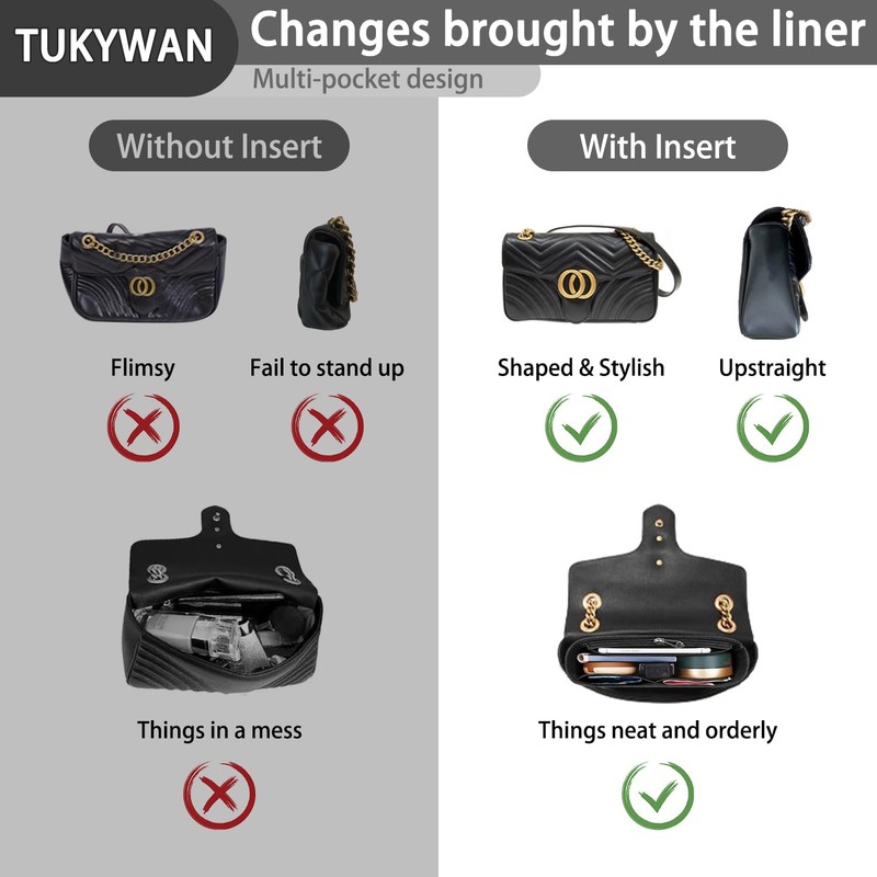 TUKYWAN Purse Organizer Insert with Zipper for GG Marmont Insert