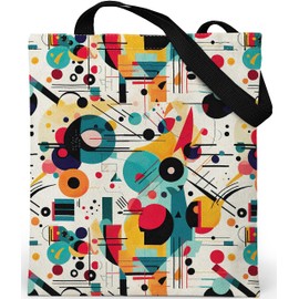 Loxato Aesthetic Tote Bag with Zip – Aesthetic Bag – Fabric Bag with Zip – Jute Bag Printed – Bag Women's – Fabric Bag Aesthetic, Kandinsky Style 3