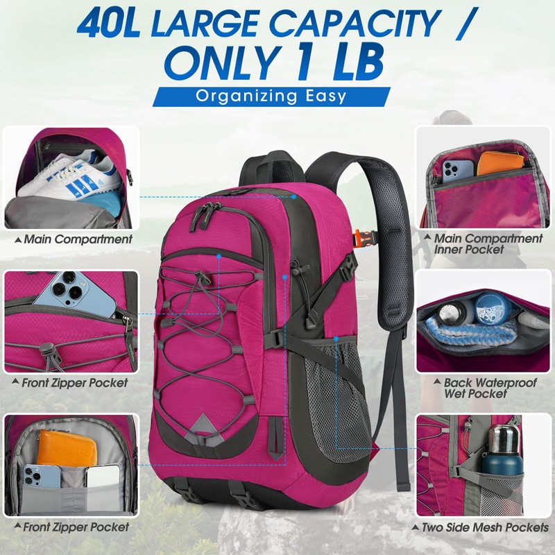 40L Packable Backpack Waterproof Hiking Backpacks Lightweight Outdoor Sport Travel