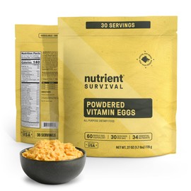 Nutrient Survival Whole Egg Powder 60 Cage Free Eggs | 13g Protein, Gluten Free, Soy Free, Resealable Pouch, Made in USA, for Baking, Camping, Healthy Breakfast