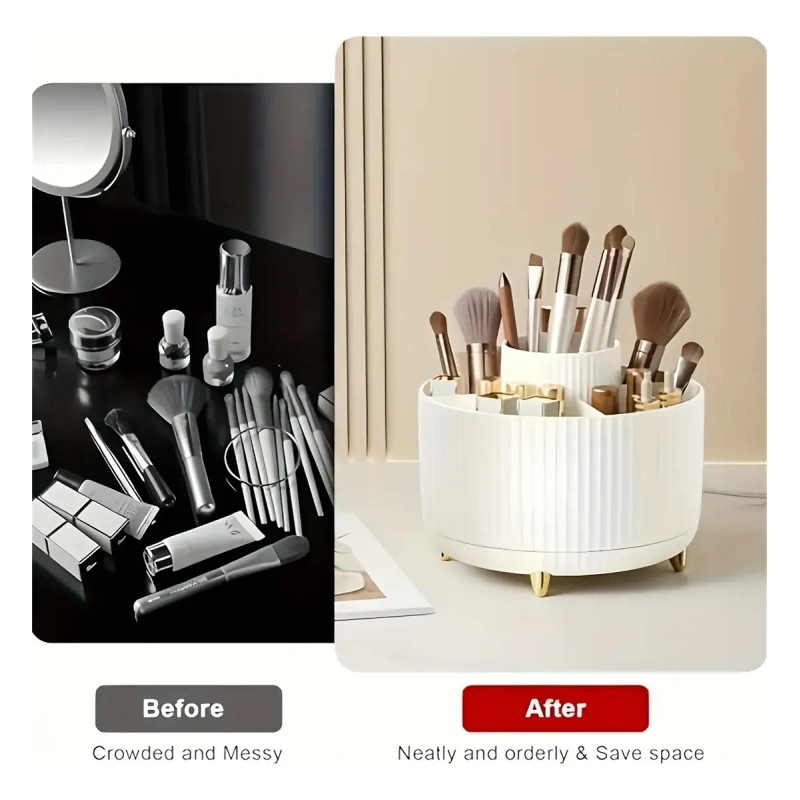 Organizador Giratorio 360° Para Brochas De Makeup Blanco