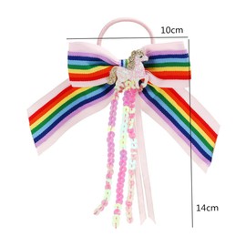 FOMIYES 2 Pack Kids Hair Ties Elastic Bowknot Hair Rings Unicorns Rainbow Pattern Ponytail Holders for Girls Boys