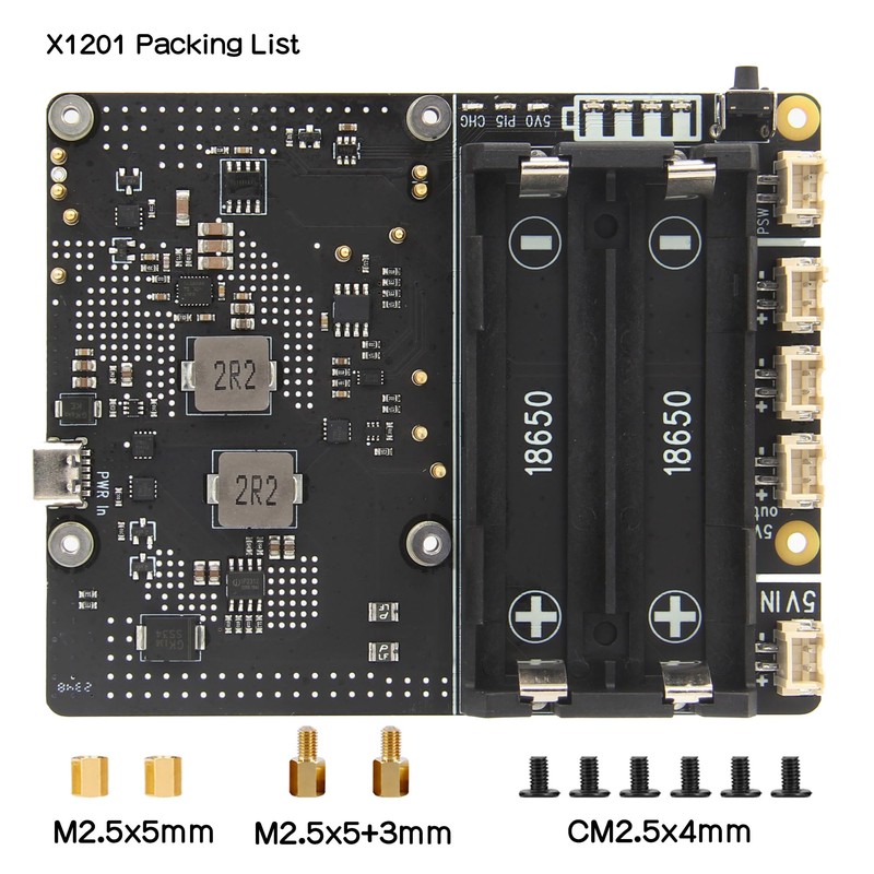 Geekworm X1201 Ultra-thin 18650 UPS Shield for Raspberry Pi 5,