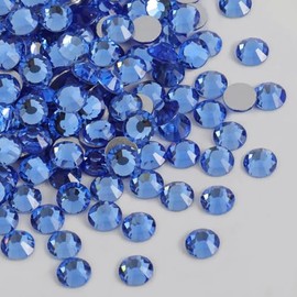Beadsland - Diamantes de imitación redondos con parte posterior plana para decoración de uñas y manualidades - Fijación con pegamento - Azul claro, 4.