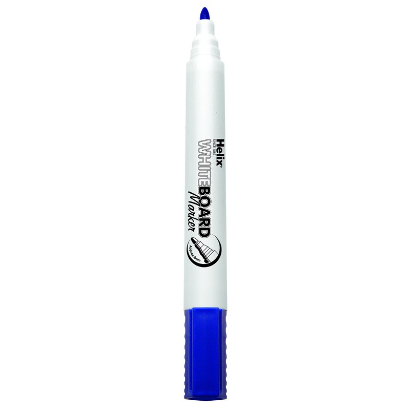 Helix Whiteboard Dry Wipe Marker Pens Bullet Tip x12 (Blue)
