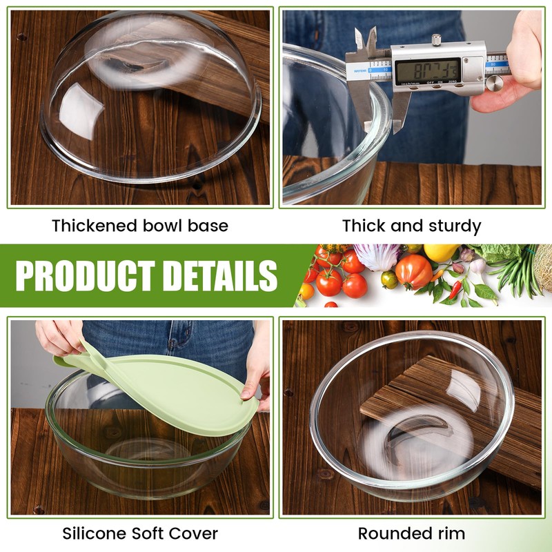 Yiyiring 7 Qt Large Glass Mixing Bowl with Lid Thickened
