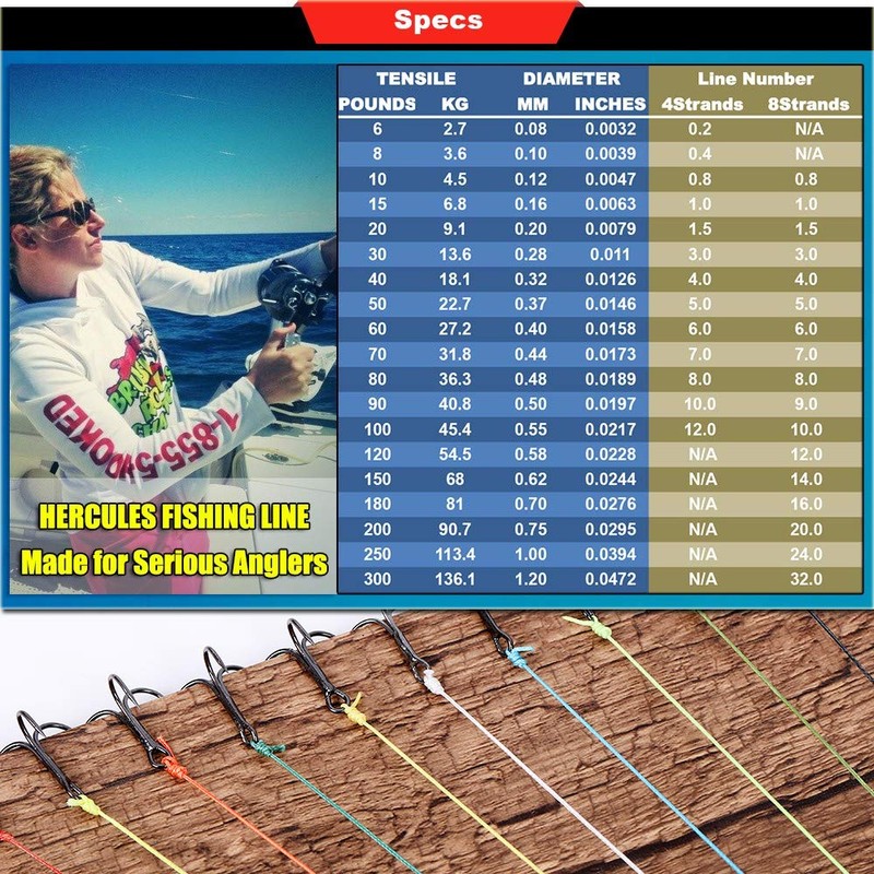 HERCULES Línea de Pesca Trenzada, 500 m, PE Dyneema 8