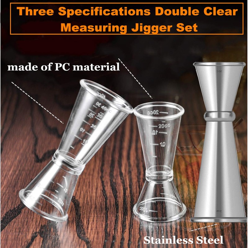 Double Clear Plastic and Stainless Steel Japanese Style Jigger, Set
