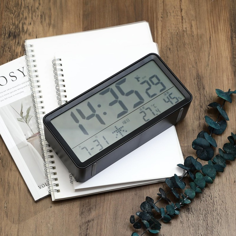 Fuji Boeki Radio-controlled Digital Table Clock, Large, Black 60693