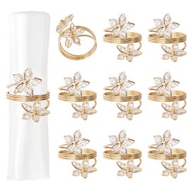 URROMA Five-petaled Flowers Napkin Rings, 10 Pcs Metal Gold Napkin Holder for Cloth Table Napkin Rings for Birthday Wedding Easter Dinning Table Parties