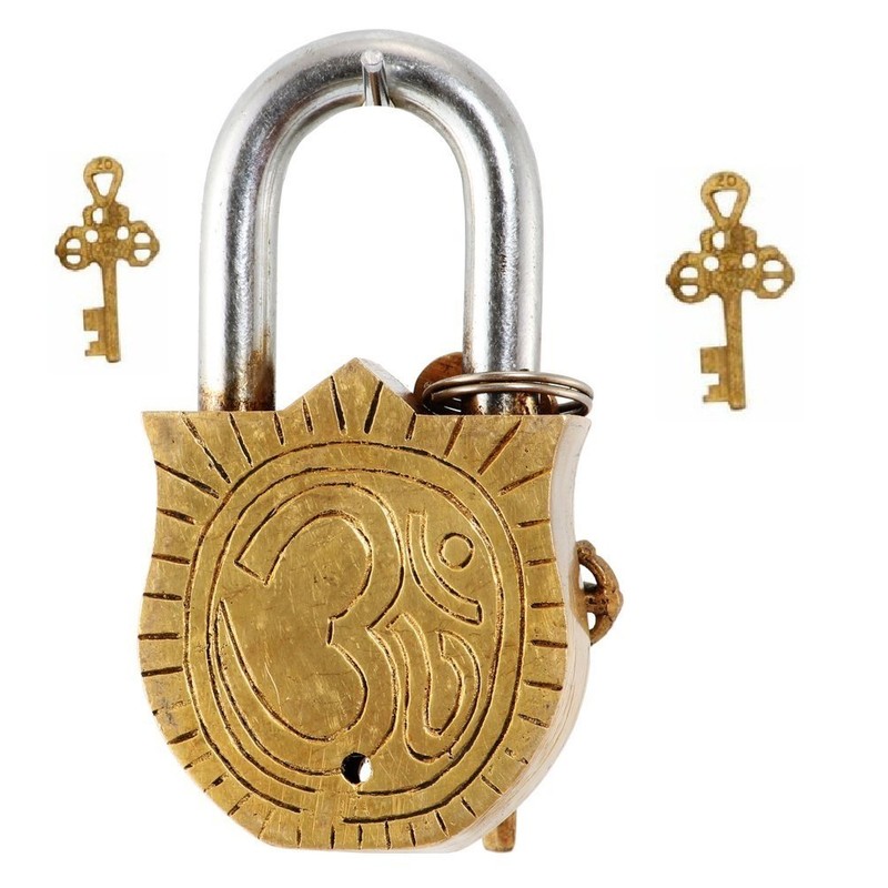Purpledip Handmade Brass Antique Padlock with Maa Durga Idol (10006)