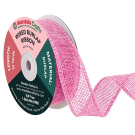 Mandala Crafts Pink Burlap Wired Ribbon 1.5 Inches Wide Jute Ribbons for Crafts - 10 Yds Roll Rustic Burlap Wrap Trim Ribbons for Wreaths Bows Party Decoration