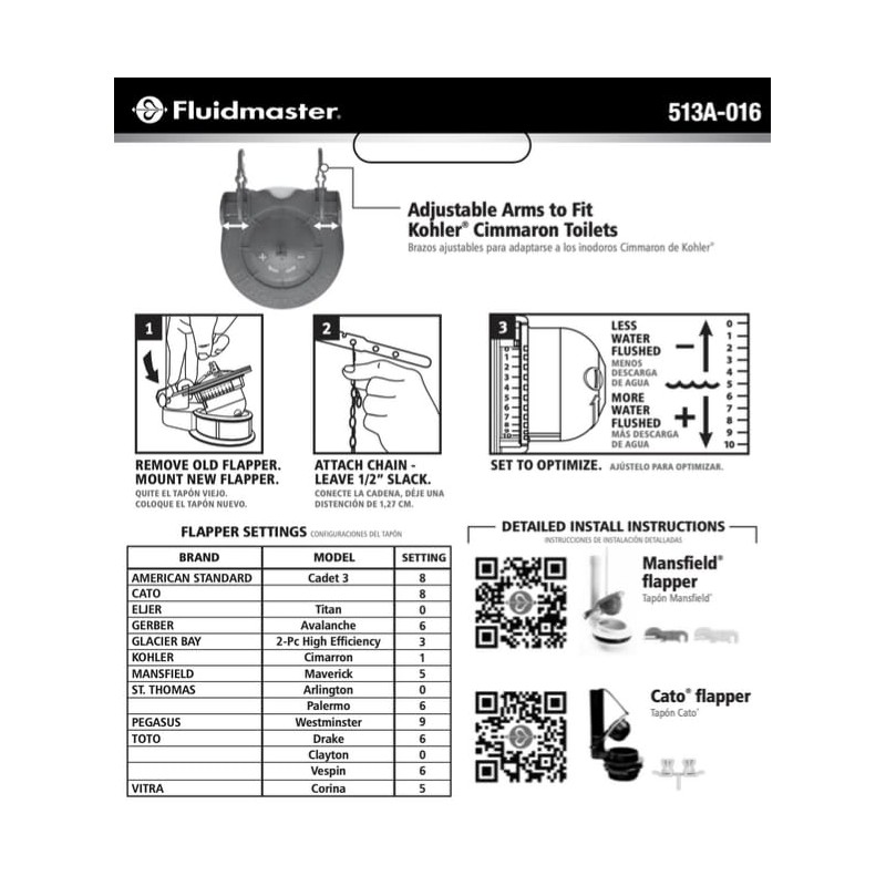 Fluidmaster 513A-016-P4 Adjustable Water Saving 3-Inch Toilet Flapper, Red