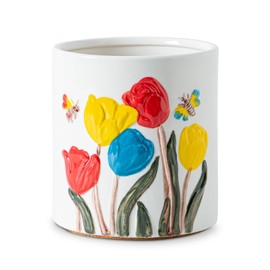 GABROC Tulip Kitchen Utensil Holder Ceramic Utensil Holder For Kitchen Counter White Kitchen Utensil Holder For Countertop Utensil Crock Cute Pretty Kitchen Decoration