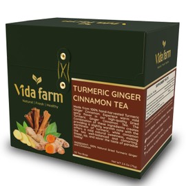 VIDA FARM 50 Turmeric Ginger Cinnamon Tea Bags, Turmeric Ginger Tea Bags, Natural Ginger Cinnamon Turmeric Tea, Te De Curcuma Jengibre Herbal Tea, Sugar Free, Caffeine Free, Gluten Free