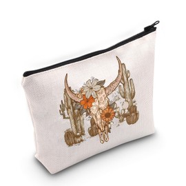 TOBGBE Funny Boho Cow Skull Gifts Wild West Bull Skull Quote Zipper Travel Bag Country Western Gift Bag for Cowboy Cowgirl (Cow Skull CA)