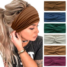 6 Pieces Women's Hairband Bandana Hair Accessories for Women Adults Boho Elastic Turban Wide Non-Slip Hair Towel Women's Hair Bands for Short Hair (14Navy Blue)