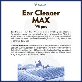 NaturVet Ear Cleaner MAX Ear Wipes for Dogs & Cats 100 Count