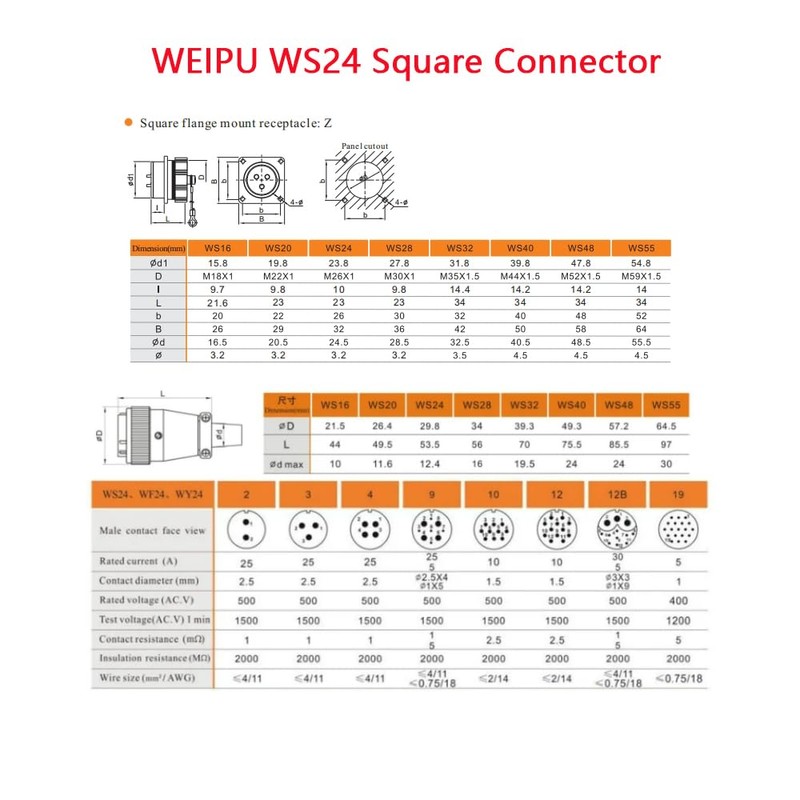 ZBLZGP Weipu WS24 3 Pin Waterproof Power Connector Solar Solder