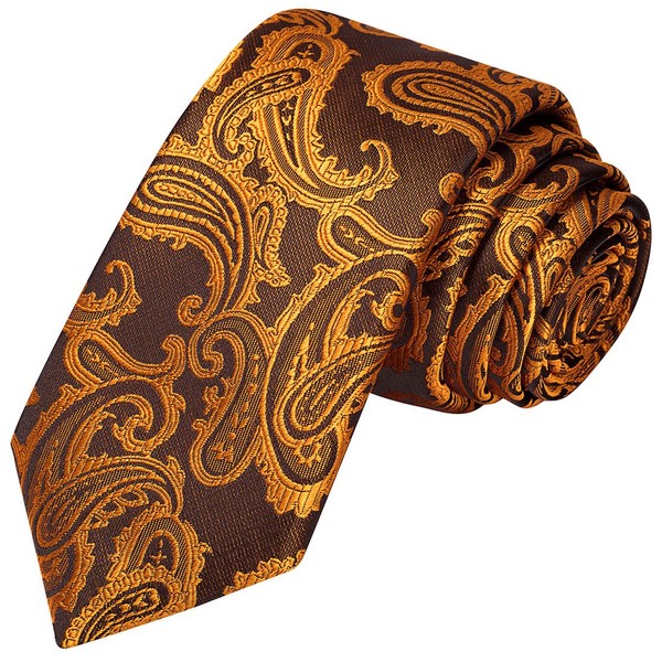 KissTies 2.4'' Skinny Tie Burnt Orange Bronze Paisley Rust Necktie