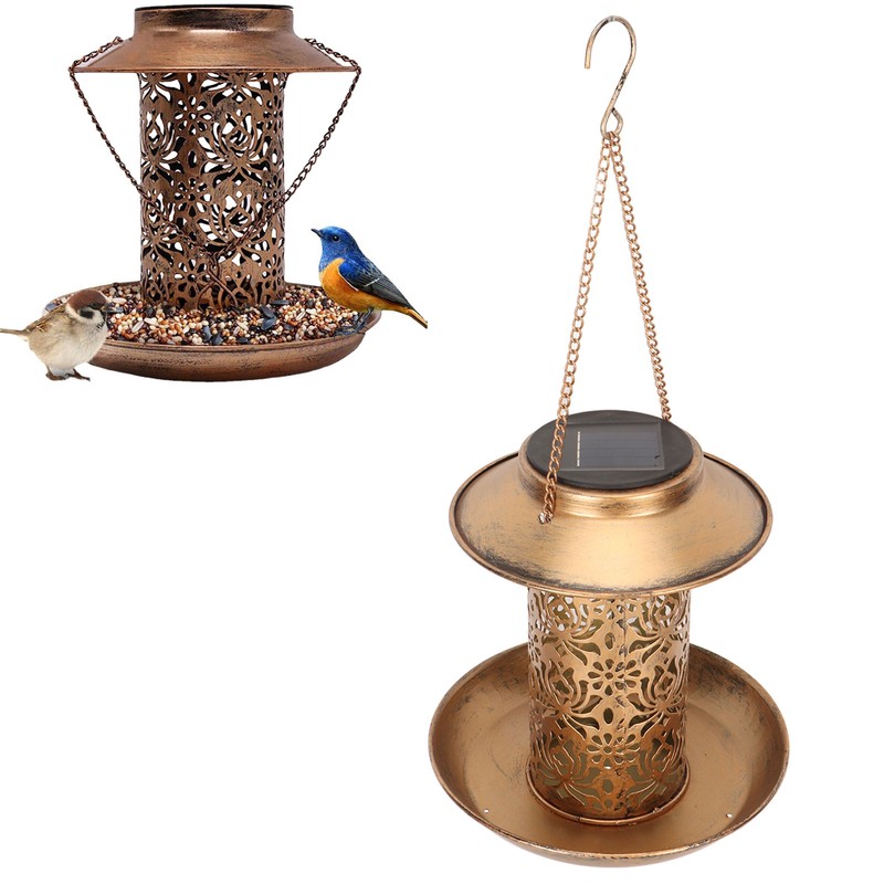 Hanging Bird Feeder Solar Powered Light Hollow Design Sturdy Stable