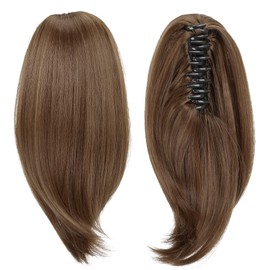 Brown Ponytail Extension, 10" Short Claw Clip in Ponytail Hair Extensions Hair Piece Natural Soft Synthetic Straight Pony Tail Hair Pieces for Women (Ginger Brown)