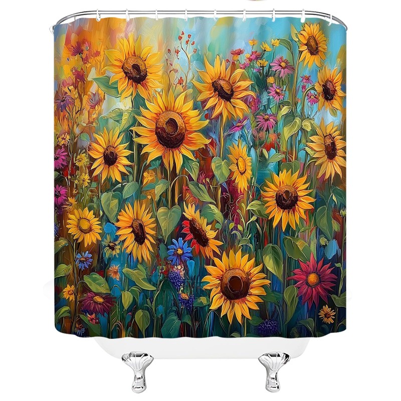 YNFUQANLN Sunflower Shower Curtain Rustic Farmhouse Flower Wildflowers Rustic Plants