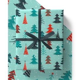 EcoWrap Christmas Wrapping Paper and Tags - Eco Friendly Premium Recyclable 84cm x 60cm Xmas Tree Gift Wrap in Plastic Free Packaging (4 Sheets & 4 Tags, Christmas Tree)