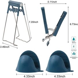 Paquete de 4 pinzas (azul marino) para platos calientes, clip de acero inoxidable, pinzas de cocina, clip para platos antiquemaduras