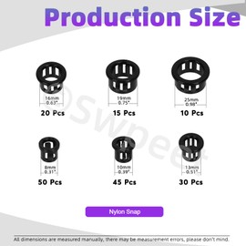 Swpeet 170Pcs 6 Sizes Approx 5/16" 3/8" 1/2" 5/8" 3/4" 1" Black Round Cable Snap Bushing Grommet Protector, Black Snap in Cable Grommet Protector Hose Bushing Grommet Round Snap Bushing Hole Plugs