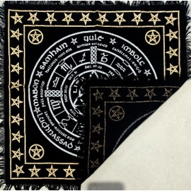 Altar Cloth Pagan Wheel Witchcraft Alter Tarot Spread Top Cloth Wiccan Square Spiritual 18 by 18 Sacred Cloth Pagan Wheel Gold Silver