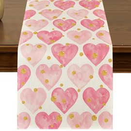 Camino de mesa de amor rosa dorado para el día de San Valentín, 13 x 72 pulgadas, cocina, comedor, aniversario, boda, decoración de mesa para interiores y exteriores, casa de campo, decoración de