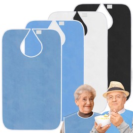 WIYETY Lätzchen für Erwachsene, Senioren: 4 Stück Mehrweg Frottee Lätzchen, Waschbar Erwachsenen Lätzchen, für Männer Frauen Ältere Menschen und Behinderte - Dunkelblau + Hellblau + Weiß + Grau