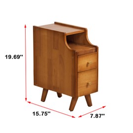 latifolia Solid Wood Nightstand, 2-Drawer Bedroom Nightstand, Small Nightstand with Shelf Storage(Walnut, 7.87''W)