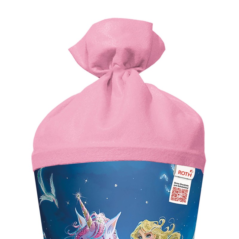 ROTH Motiv-Schultüte, Magische Einhornreiterin, 70 cm, rund, Rot(h)-Spitze, Filzverschluss, Glitter