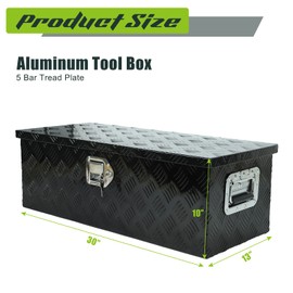 PRFFWK 30"x13"x10" Aluminum Heavy Duty Trailer Tool Box Underbody Flatbox for Truck Bed Outdoor Pickup Toolbox Generator Storage Box with Side Handle and Lock Keys-Black