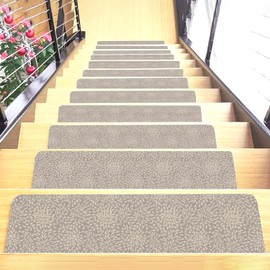 Set of 7 Stair Treads Ultra-Thin with Non Slip Rubber Backing 9”x26” Latte 7 Pieces Carpet for Stairs Rugs Indoor for Making Stairs Safer for Kids, Elders, and Dogs