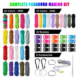 WEREWOLVES Paracord 550, 4MM Paracord 20 Colors & 2MM Micro Paracord Rope 10 Colors with Instructions Book, Paracord Bracelet Combo Crafting Kits, Parachute Cord and Complete Accessories (Candy)