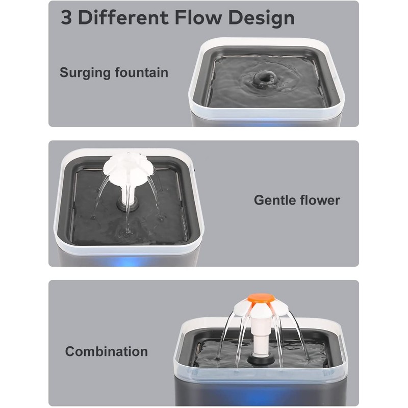 AONBOY Cat Water Fountain with 6 Filters（grey）