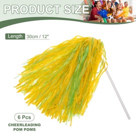 YELARXI Cheerleader Pom Poms Spirit Shakers Cheer Pompoms, Two-Color Long Handle Fit for Team Sports Dance Party Performance Celebrations Cheering (Green Gold, 6Pcs)