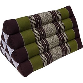 GURU SHOP Dreieck Thaikissen, Dreieckskissen, Kapok - Braun/grün, 30x30x50 cm, Asiatisches Sitzkissen, Liegematte, Thaimatte