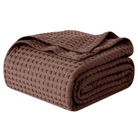 Elegant Comfort Premium 100% Cotton Waffle Blanket - Lightweight Breathable Waffle Weave Bed Blanket - Soft and Warm All Season Blanket for Couch, Sofa and Bed, Queen Size 90x90 Inches, Brown