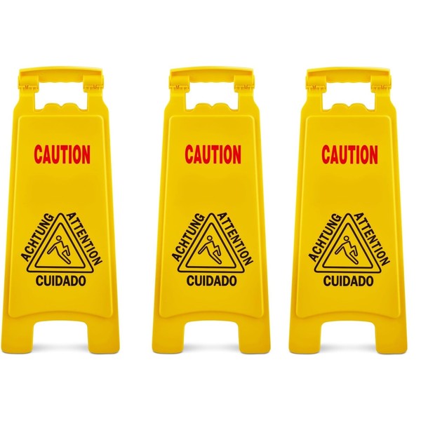 Plexon Commercial Caution Wet Floor Safety Sign, Yellow, 26.38" x