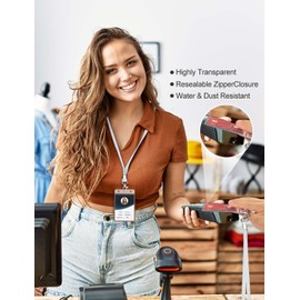 WILLIZTER 6PCS Clear ID Badge Holder with Lanyard Water Proof Vertical Display Identification Card Name Card Protector with Zipper Resealable Nametag Holder (Gray)