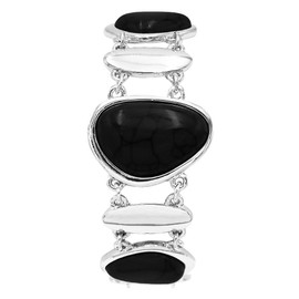 Rosemarie & Jubalee Women's Western Style Design Semi Precious Howlite Stone Toggle Closure Bracelet (Black)